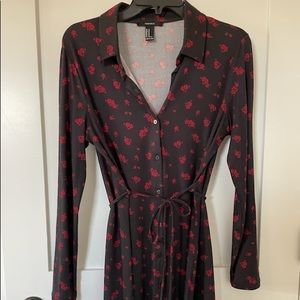 Forever21 black button dress with red floral pattern